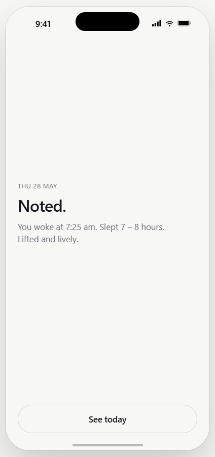 Completion — “Noted.”, a journaled sentence, not a trophy